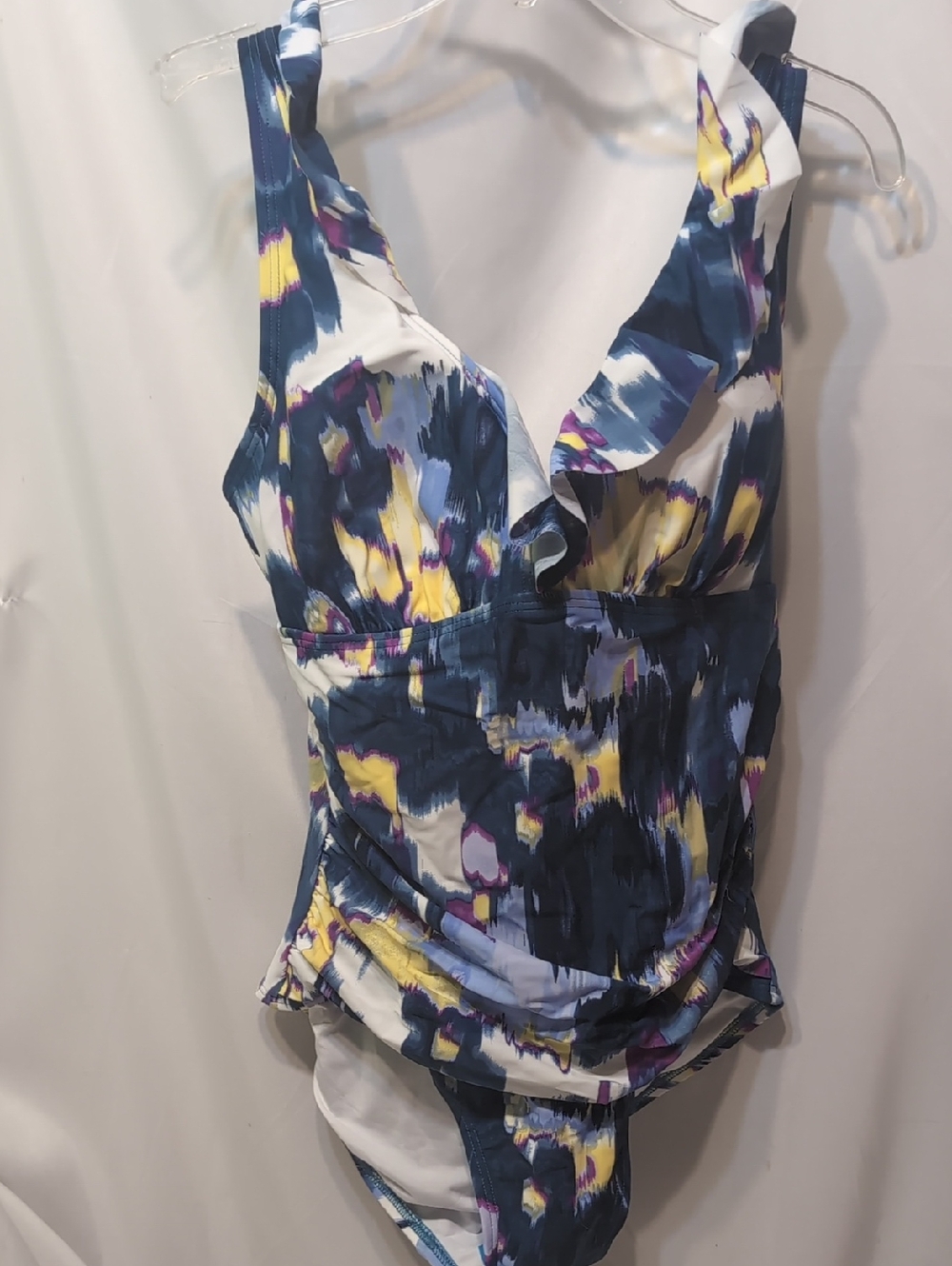 Women's  DYNY One-Piece Swimsuit in Blue, White & Yellow - Adjustable Size 10 NW
